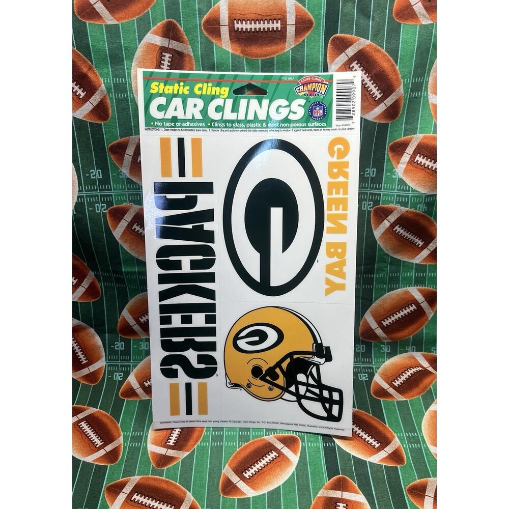 Vintage‎ NFL Green Bay Packers Static Reusable Car Clings - Clear Window Decals